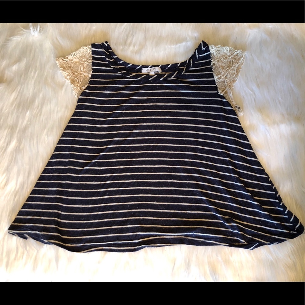 Delia’s stripe and lace tee